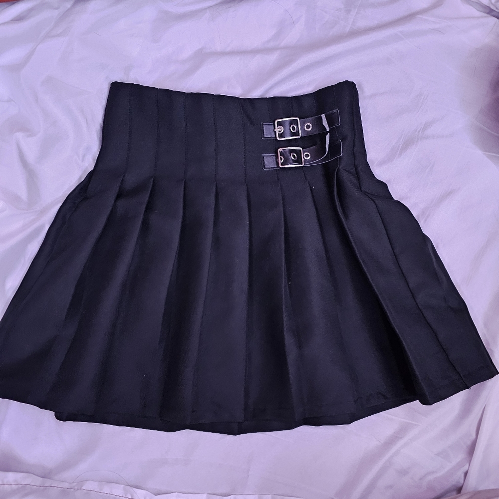 Small black buckle zip up skirt